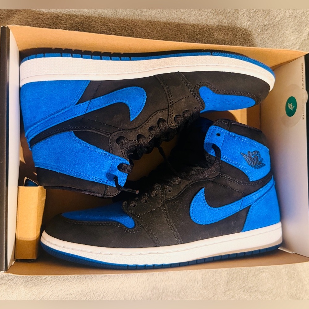 Jordan Men's Black and Blue High-Top Sneakers - Picture 5 of 6